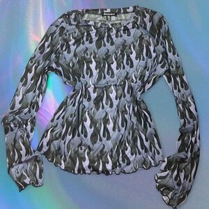 Purple and black flame mesh top